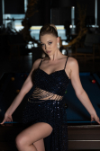 Haute Couture Longue Squameuse Bleu Marine ABU3347