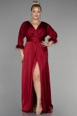 Robe de Soirée Grande Taille Longue Satin Rouge Bordeaux ABU3367