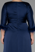 Robe de Soirée Grande Taille Longue Satin Bleu Marine ABU3367