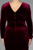 Robe de Soirée Grande Taille Longue Velours Midi Velours Rouge Bordeaux ABK1875