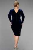 Robe de Soirée Grande Taille Longue Velours Midi Velours Bleu Marine ABK1875