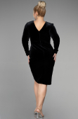 Robe de Soirée Grande Taille Longue Velours Midi Velours Noir ABK1875