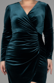 Robe de Soirée Grande Taille Longue Velours Midi Velours Émeraude ABK1875