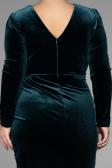 Robe de Soirée Grande Taille Longue Velours Midi Velours Émeraude ABK1875