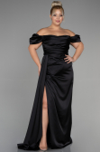 Robe De Soirée Grande Taille Satin Longue Noir ABU1626