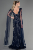Robe de Fiançailles Design Personnalisé Longue Bleu Marine ABU3357