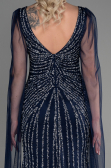 Robe de Fiançailles Design Personnalisé Longue Bleu Marine ABU3357
