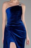 Robe de Soirée Longue Velours Bleu Saxe ABU3365