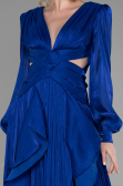 Robe de Soirée Longue Mousseline Bleu Saxe ABU3397