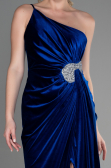 Robe de Soirée Longue Velours Bleu Saxe ABU2626
