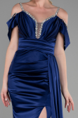 Robe de Soirée Longue Satin Bleu Marine ABU3398