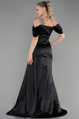 Robe de Soirée Longue Satin Noir ABU3398