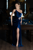 Robe de Soirée Longue Velours Bleu Saxe ABU2626