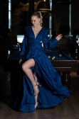Robe de Soirée Longue Mousseline Bleu Saxe ABU3397