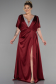 Robe De Fiançailles Grande Taille Longue Satin Rouge Bordeaux ABU3442