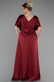 Robe De Fiançailles Grande Taille Longue Satin Rouge Bordeaux ABU3442