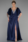 Robe De Fiançailles Grande Taille Longue Satin Bleu Marine ABU3442