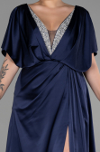 Robe De Fiançailles Grande Taille Longue Satin Bleu Marine ABU3442