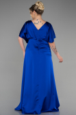 Robe De Fiançailles Grande Taille Longue Satin Bleu Saxe ABU3442