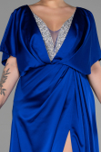 Robe De Fiançailles Grande Taille Longue Satin Bleu Saxe ABU3442