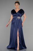 Robe De Fiançailles Grande Taille Longue Satin Bleu Marine ABU3433