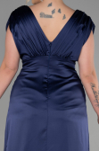 Robe De Fiançailles Grande Taille Longue Satin Bleu Marine ABU3433