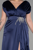 Robe De Fiançailles Grande Taille Longue Satin Bleu Marine ABU3433