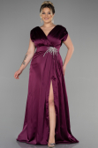 Robe De Fiançailles Grande Taille Longue Satin Prune ABU3433