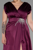 Robe De Fiançailles Grande Taille Longue Satin Prune ABU3433