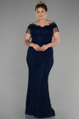Robe de Soirée Grande Taille Longue Lacé Bleu Marine ABU3435