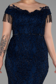 Robe de Soirée Grande Taille Longue Lacé Bleu Marine ABU3435