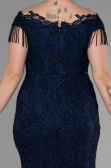 Robe de Soirée Grande Taille Longue Lacé Bleu Marine ABU3435