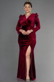 Robe de Soirée Grande Taille Longue Velours Longue Velours Rouge Bordeaux ABU3394