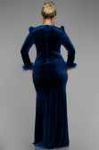 Robe de Soirée Grande Taille Longue Velours Longue Velours Bleu Marine ABU3394