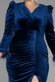 Robe de Soirée Grande Taille Longue Velours Longue Velours Bleu Marine ABU3394