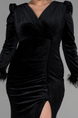 Robe de Soirée Grande Taille Longue Velours Longue Velours Noir ABU3394