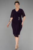 Robe De Soirée Grande Taille Mousseline Courte Violet Foncé ABK1299
