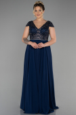 Robe de Soirée Grande Taille Longue Mousseline Bleu Marine ABU3441