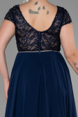Robe de Soirée Grande Taille Longue Mousseline Bleu Marine ABU3441
