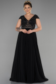 Robe de Soirée Grande Taille Longue Mousseline Noir ABU3441