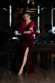 Robe de Soirée Grande Taille Longue Velours Longue Velours Rouge Bordeaux ABU3394