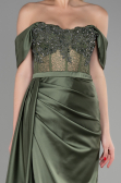 Robe De Soirée Satin Longue Vert Huile ABU3446