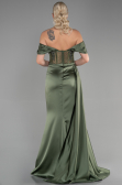 Robe De Soirée Satin Longue Vert Huile ABU3446