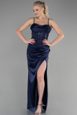 Robe de Soirée Longue Satin Bleu Marine ABU3459