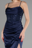 Robe de Soirée Longue Satin Bleu Marine ABU3459