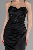 Robe de Soirée Longue Satin Noir ABU3459
