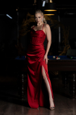 Robe de Soirée Longue Satin Rouge ABU3459