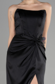 Robe de Soirée Longue Satin Noir ABU3474