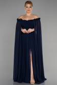 Robe Grande Taille Longue Mousseline Bleu Marine ABU3464