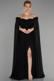 Robe Grande Taille Longue Mousseline Noir ABU3464